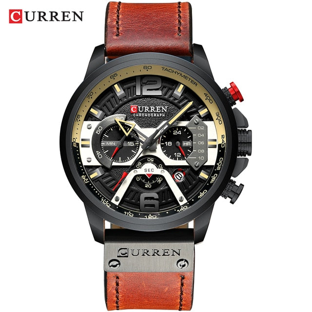 Military Leather Chronograph Wristwatch - Houseware and Pet Store