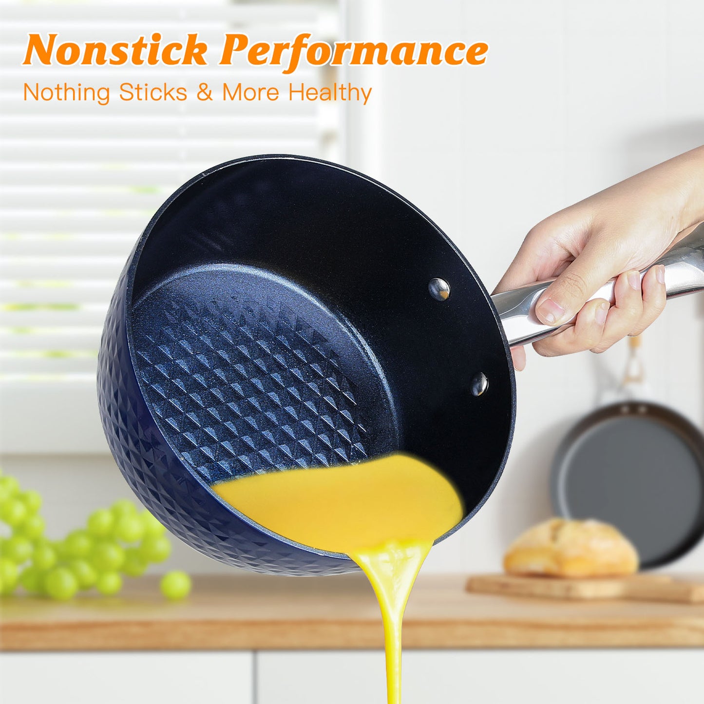 NonStick 3 Pieces Pans Blue 3D Diamond Cookware