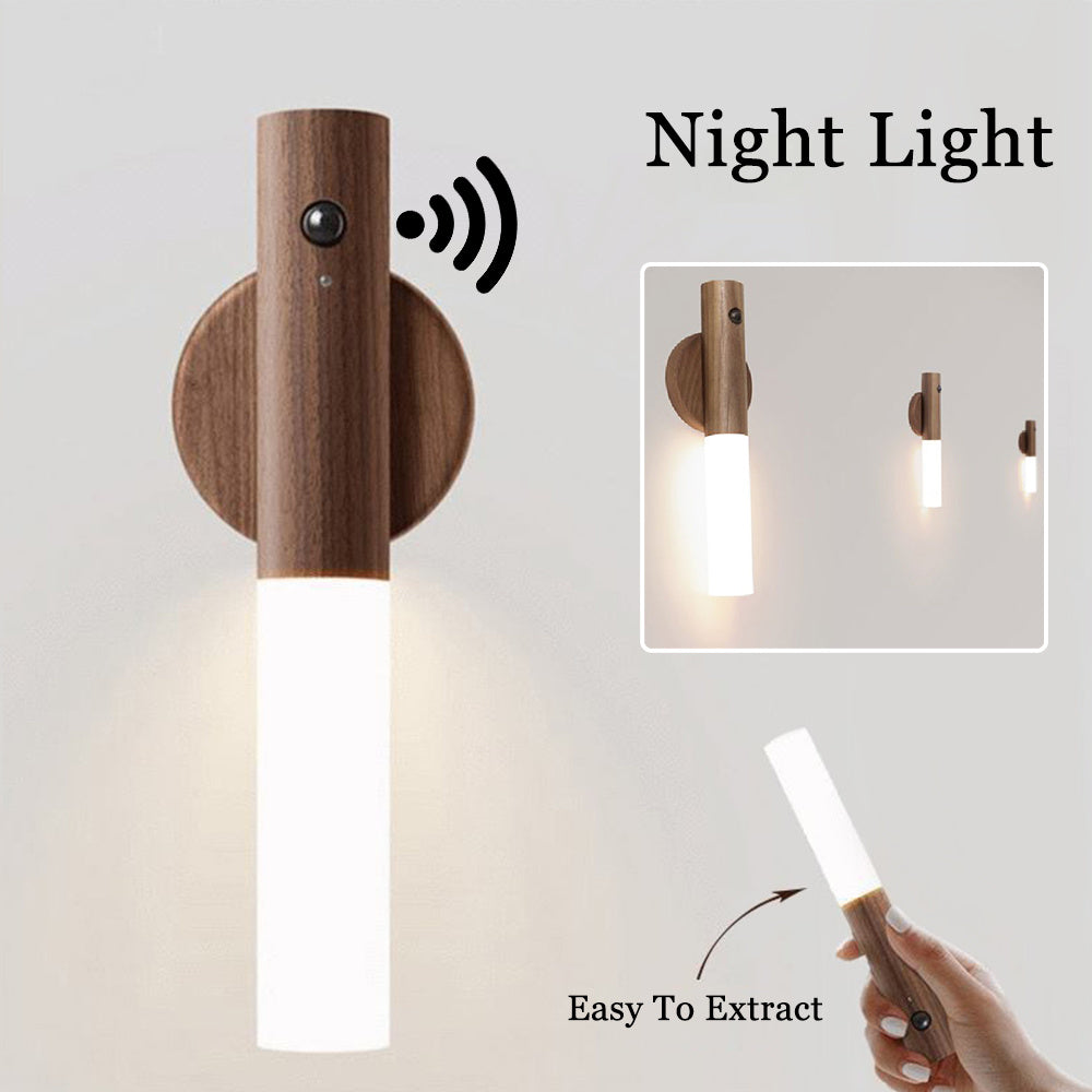 Detachable Wireless Motion Sensor LED USB Magnetic Wood Multipurpose Wall Lamp