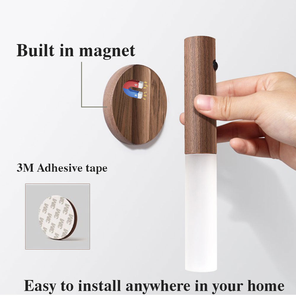 Detachable Wireless Motion Sensor LED USB Magnetic Wood Multipurpose Wall Lamp